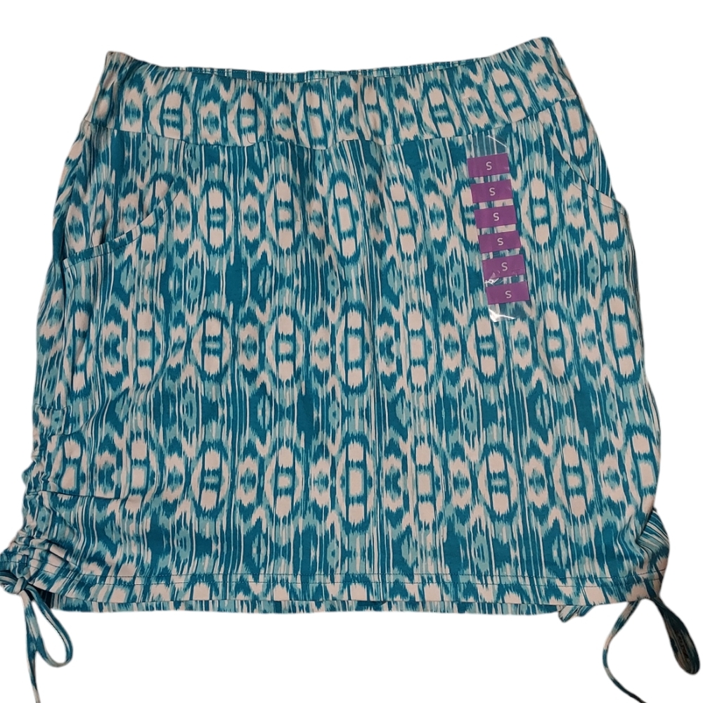 Jones NY Small Side Ruched Skort Turquoise Blue Pull On Tennis Pickleball Golf